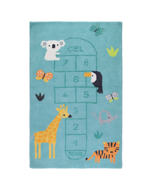 Tapis de chambre tufté imprimé marelle et animaux