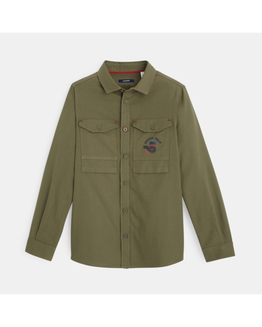 Chemise twill de coton esprit army verte garçon