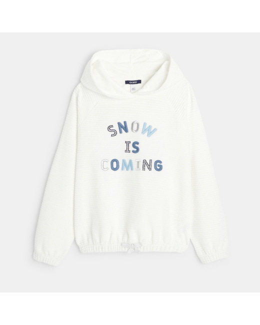 Sweat-shirt à capuche à message "Snow is coming" blanc fille