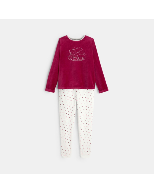Pyjama 2 pièces en velours motif étoilé violet fille