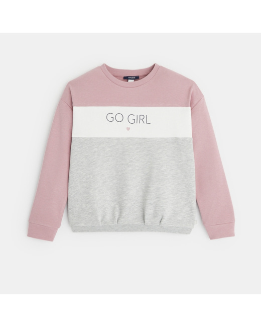 Sweat-shirt à message Go Girl gris fille