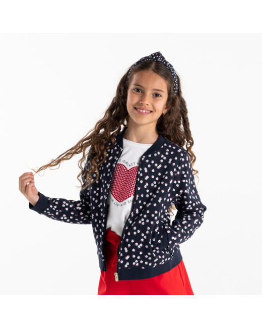 Teddy zippé en molleton imprimé bleu fille