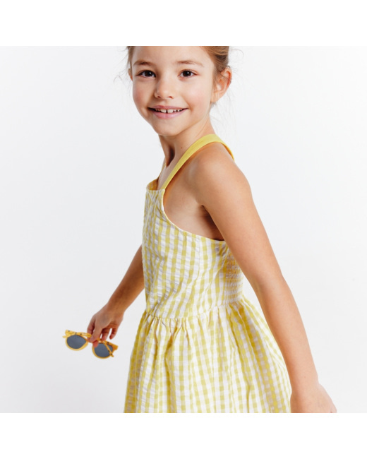 Robe à bretelles à carreaux jaune fille