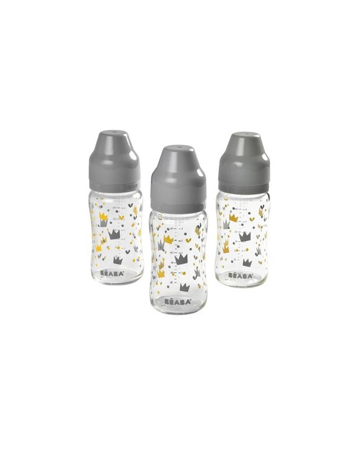 Set de 3 biberons verre col large