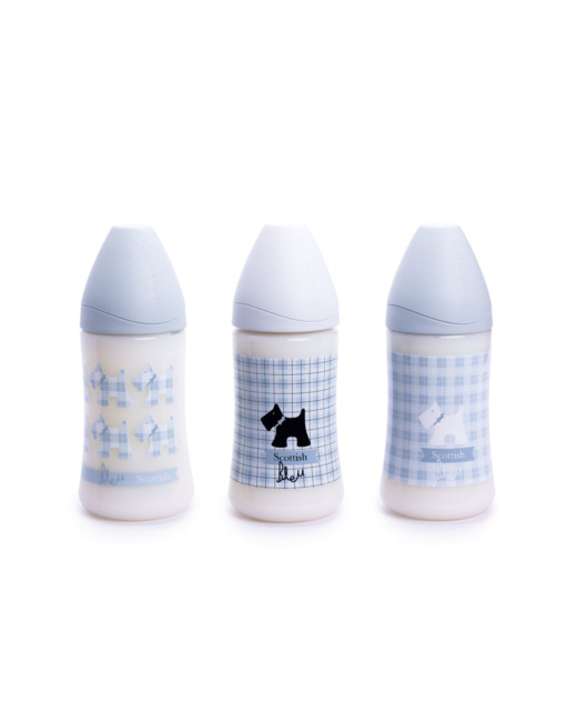 Biberons col large tétine physio silicone 270ml Débit moyen (0-6 mois) - Scottish
