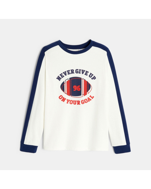 T-shirt manches longues rugby blanc garçon