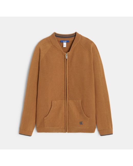 Gilet teddy zippé en maille fine marron garçon