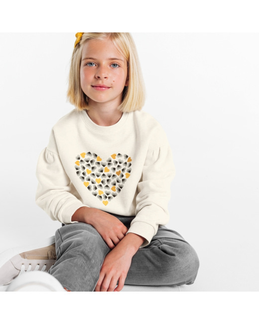 Sweat-shirt à motif brodé et sequins beige fille