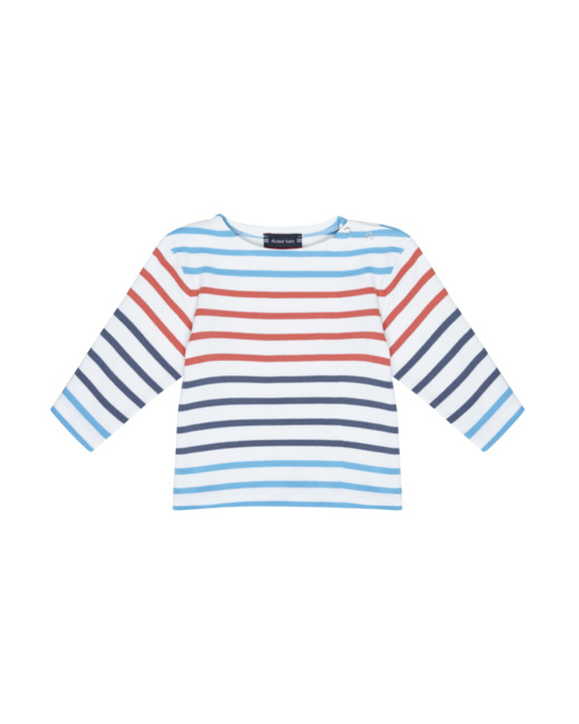 Marinière tricolore Baby - coton épais - Blanc/Jean/Blue/Sanguine