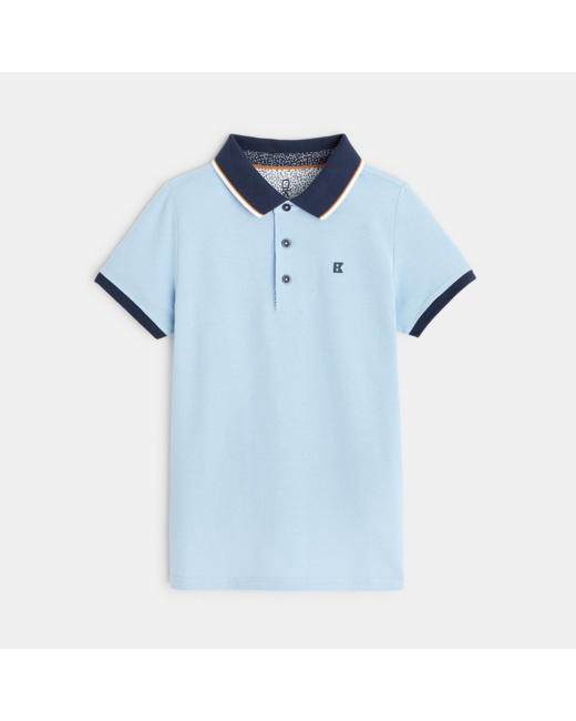 Polo piqué col couleur turquoise garçon
