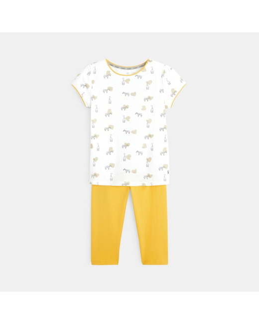 Pyjama legging 3/4 motifs zèbres jaune fille