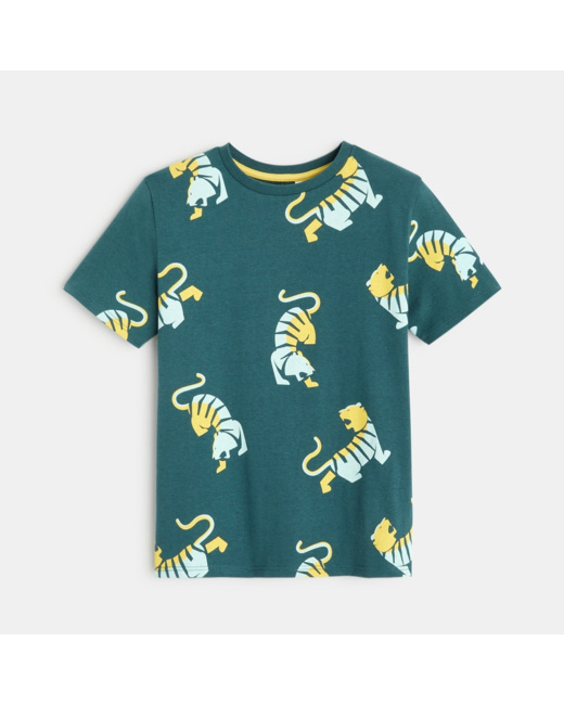 T-shirt imprimé motif tigre vert garçon