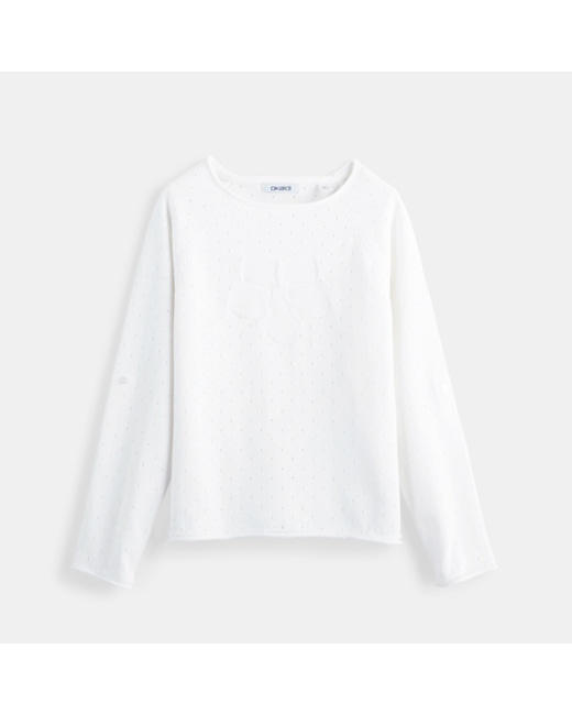 Pull ajouré pointelle blanc fille