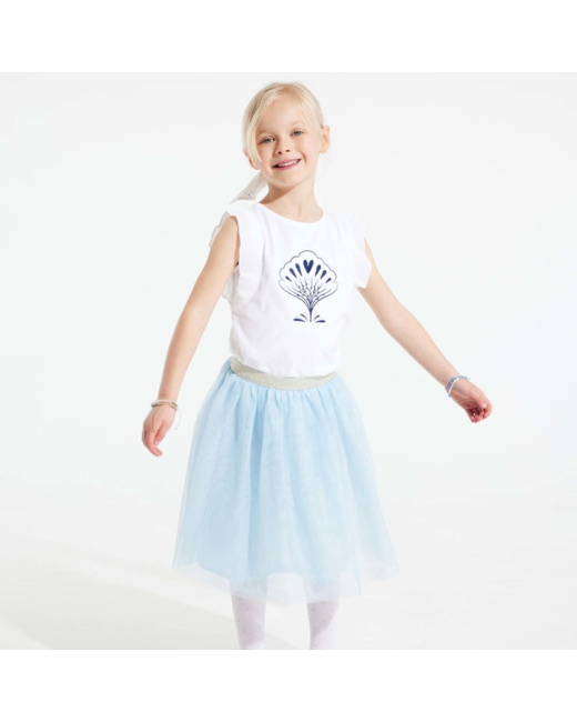 T-shirt à volant et motif brodé blanc fille