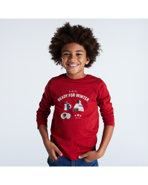 T-shirt manches longues imprimé hiver rouge garçon