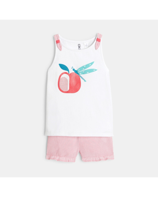 Pyjama d'été bi-matière blanc fille