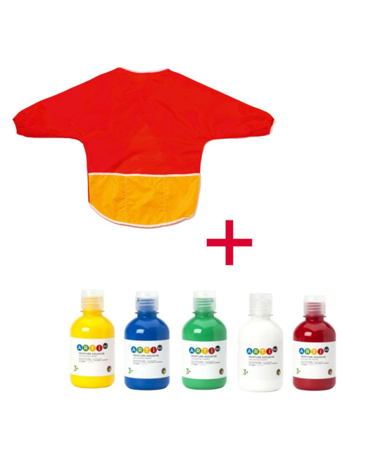 Lot de 5 pots de gouache et 1 tablier