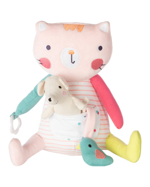 Peluche d'activités forme chat en velours avec souris