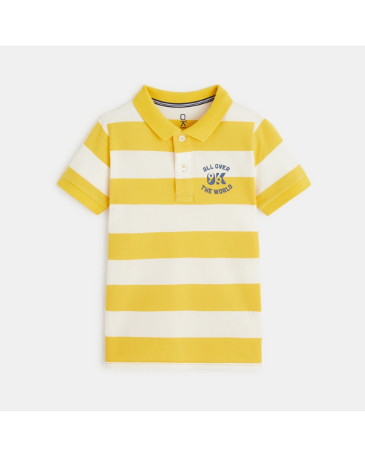 Polo rayé en jersey piqué jaune garçon
