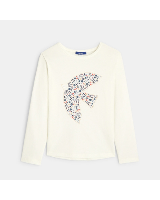 T-shirt manches longues motif colombe blanc fille