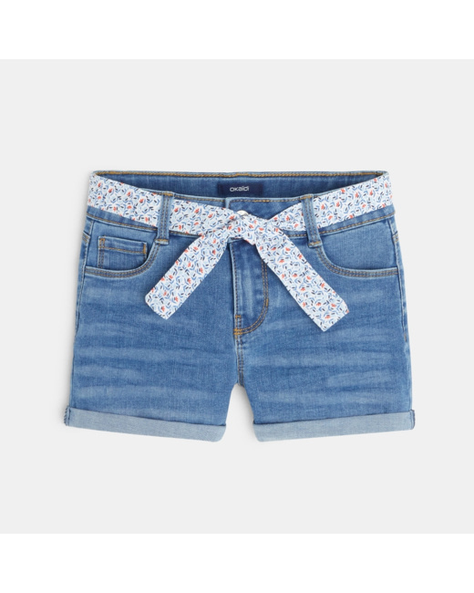 Short en jean ceinturé bleu fille