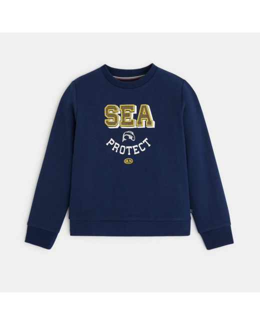 Sweat-shirt à message "sea protect" bleu garçon