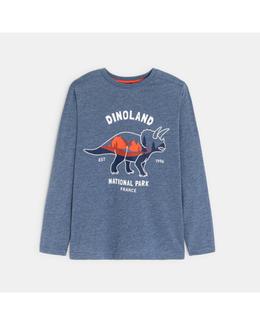 T-shirt manches longues motif dinosaure bleu garçon