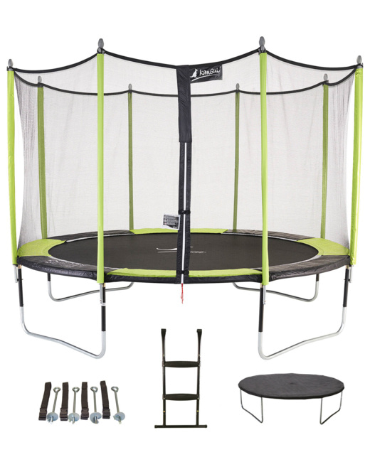 Trampoline de jardin 426 cm + filet de sécurité + échelle + bâche de protection + Kit ancrage  JUMPI