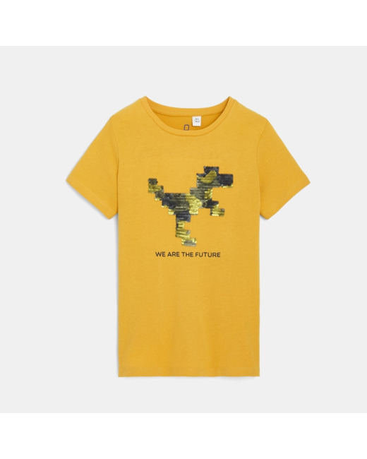 T-shirt manches courtes à sequins magiques jaune garçon