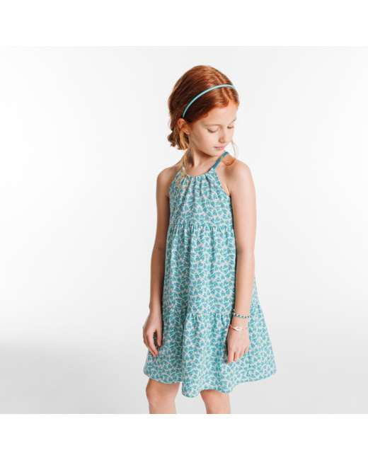 Robe imprimée à bretelles verte fille