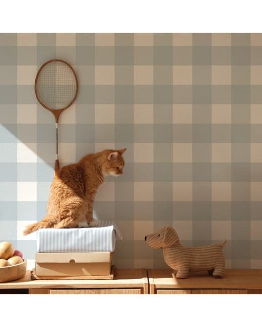 Papier peint carreaux bleu classique