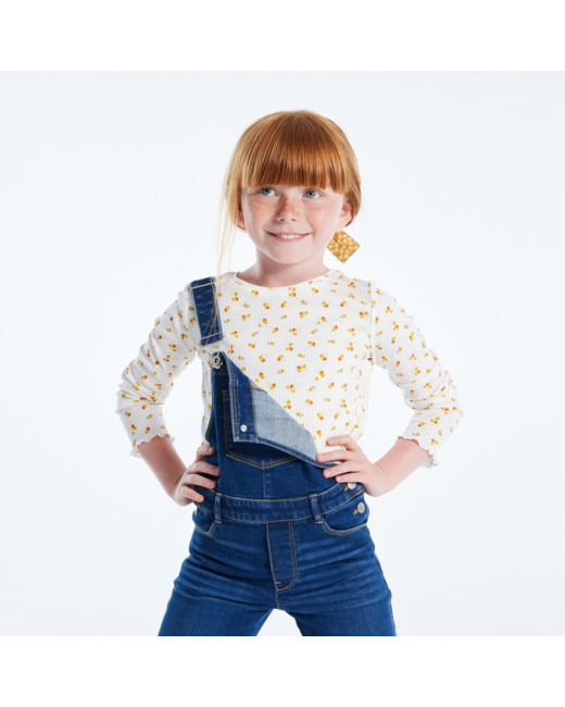 T-shirt en jersey côtelé imprimé jaune fille