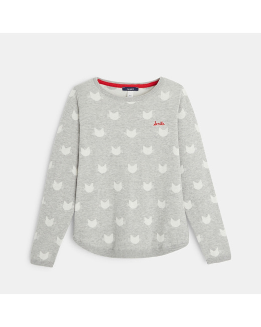 Pull en maille fine LOVE gris fille