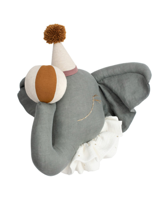 Trophée mural enfant en lin, Éléphant de cirque gris