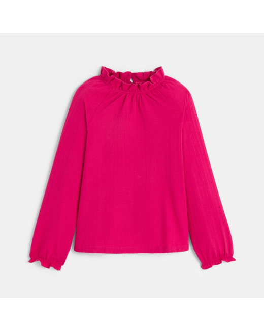 T-shirt à col collerette rose fille