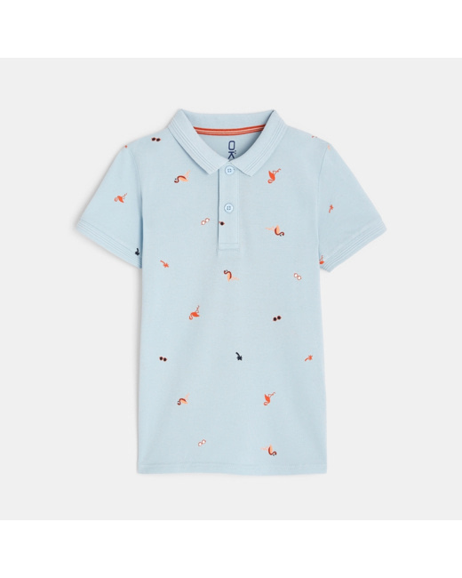Polo manches courtes imprimé bleu garçon
