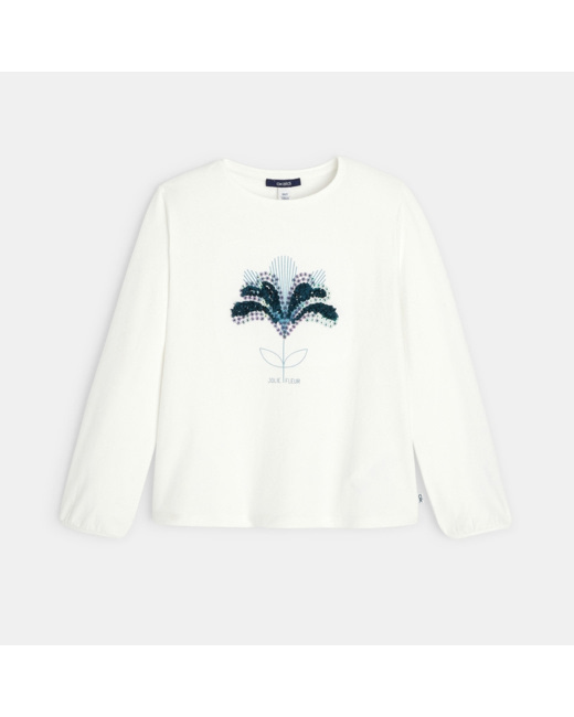 T-shirt manches longues à motif brodé vert fille