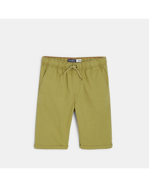 Bermuda slim en toile unie vert garçon