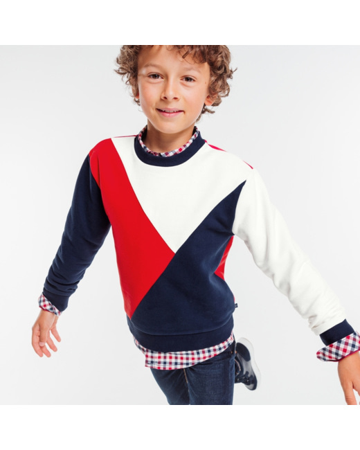 Sweat-shirt tricolore colorblock rouge garçon