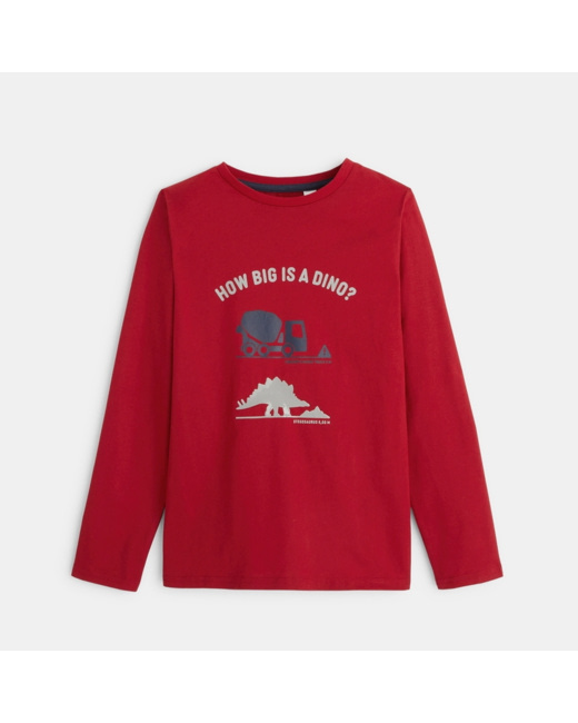 T-shirt manches longues motif dinosaure rouge garçon