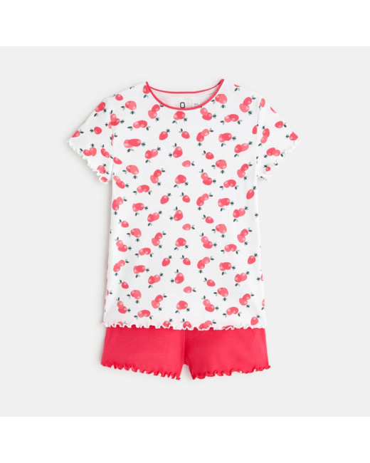 Pyjama 2 pièces court motif fraises rose fille