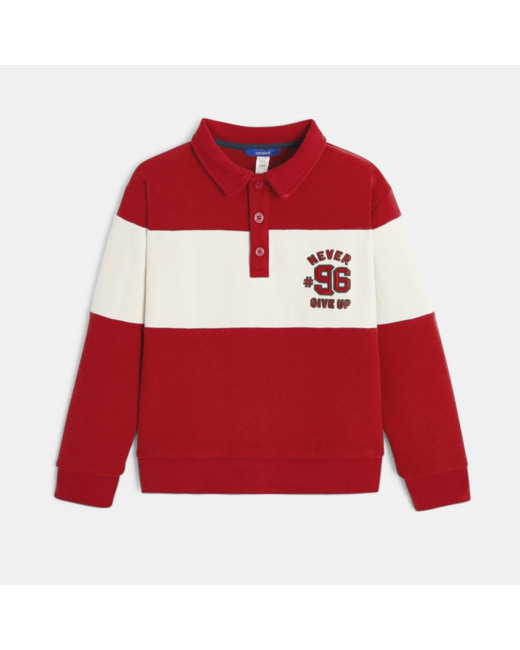 Sweat-shirt col polo rouge garçon