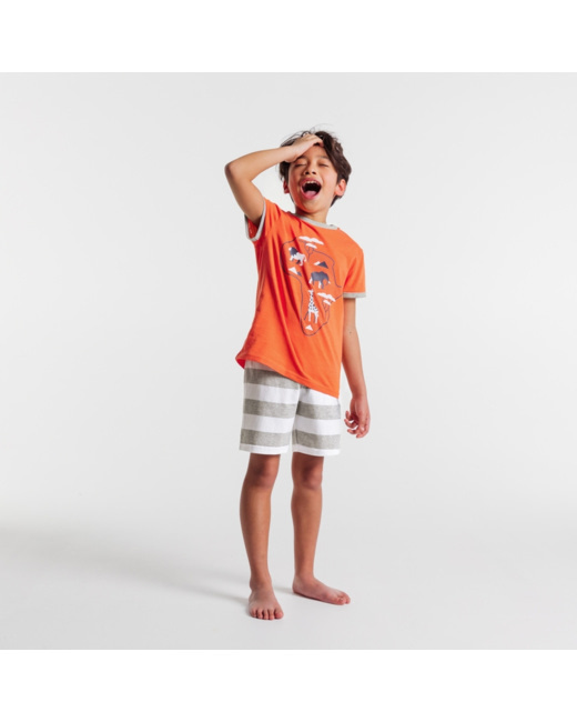 Pyjama court jersey safari et rayures orange garçon