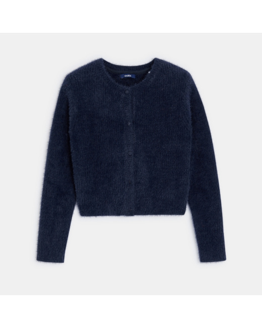 Gilet en tricot fluffy bleu fille