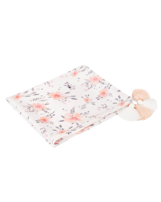 Maxi lange couverture  à pompons en bambou, Corail