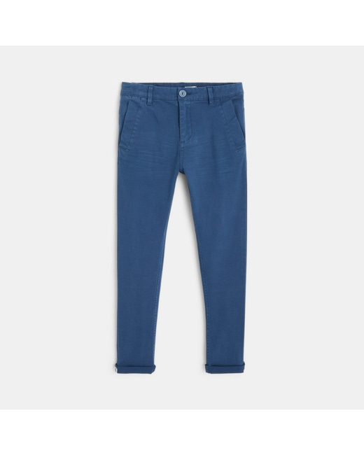 Pantalon chino en twill de coton uni bleu garçon