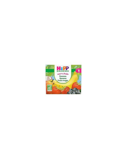 Pommes Bananes Fruits rouges 100% fruits - 4 coupelles x 100g - 6 mois
