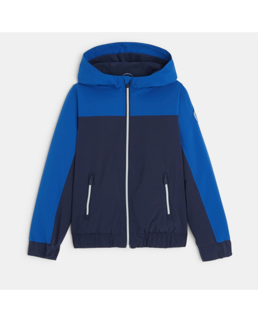 Blouson bicolore déperlant à capuche bleu garçon