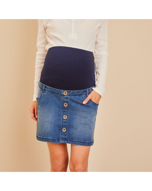 Jupe en jean de grossesse avec bandeau haut
