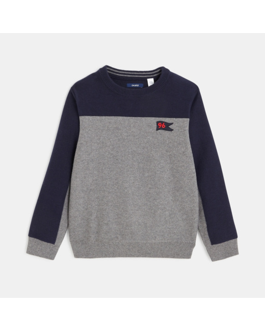 Pull colorblock en tricot gris garçon
